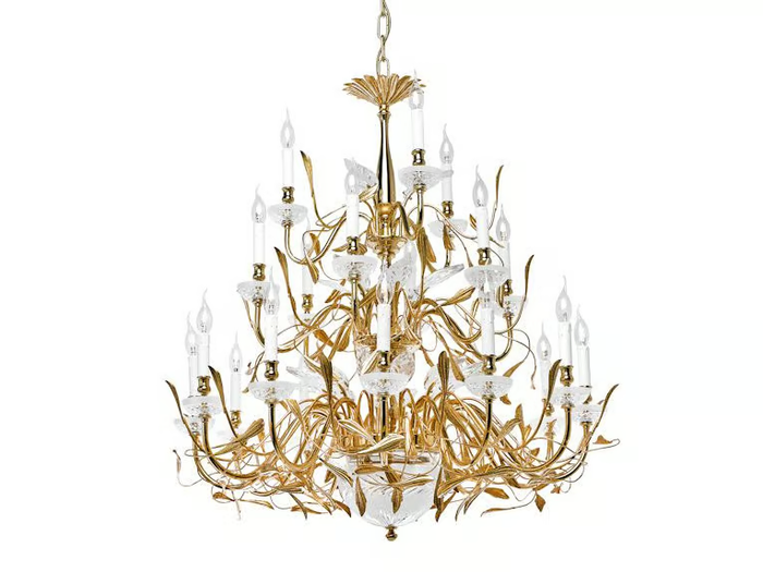 FOLIAGE 350/12+6+3+2 - Gold plated/satin gold plated chandelier with crystal _ Possoni Illuminazione